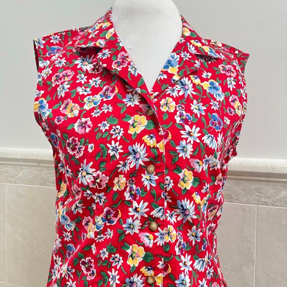 Vintage Talbots floral sleeveless collared blouse 80's 90's - Picture 5 of 10